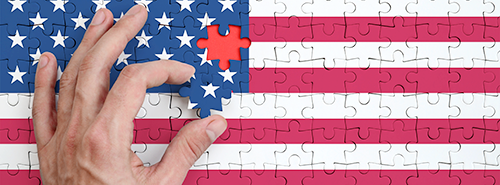 Image of plugging puzzle piece into American Flag